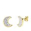 Pendientes de oro 18k bicolor en forma de luna con circonitas 